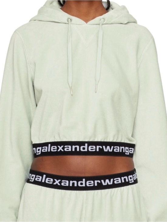 T by Alexander Wang Tops - Alexander Wang Women’s Medium Cropped Logo Hoodie White Terry Cloth Athleisure